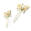 Gold Tree Leaf U-shaped Hairpin Hairpin Handmade Pearl Rhinestone Bridal Wedding Accessories Headwear