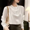 Kvinnors blusar eleganta damer långärmad hög krage solid skjorta mode kvinnor 2023 kontorsarbete slitage toppar kvinnliga street kläder