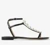 2023 Summer Luxury Amari Sandals Shoes Latte Nappa Latte Flats with Pearls & Crystal embellishment Evening Dress Lady Gladiator Walking White Black EU35-43
