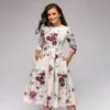 Casual Dresses Spring AutumnOffice Lady Kne Len längd Elegant Vintage Långärmning Party Dresses Women Floral Printed Dress 230505