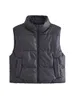 Gilet TRAF Moda donna con cerniera frontale Gilet imbottito in ecopelle Vintage Collo alto Tasche a filetto Capispalla femminile Chic Canotte