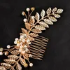 Haarspangen Haarspangen Frauen Kämme Mode Goldfarbe Blattform Haarnadeln Hochzeit Stück Vintage Perle Weibliche Brautaccessoires Earl22