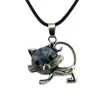 Fashionable Stainless Steel Cat Pendant Multiple Healing Natural Crystal Gemstone Pendant Necklace with Black Rope Chain