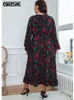 Sukienki w rozmiarze plus gibsie kwiatowy nadruk plus wielkości i rozbijanie kropki sukienki kobiet wiosna bokska butka z dekoltem w dekolcie A-line długie sukienki 230506