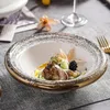 Miski 1PC Kreatywne światło luksusowe biała jadeiła okrągła miska ceramiczna róg makaron domowy kuchnia restauracja