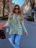 Women s Vests BlingBlingee Spring Women Traf Jacket Ornate Button Tweed Woolen Coats Female Casual Thick Green Blazers Blue Outerwear 230506