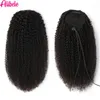 Koronkowe peruki Alibele Mogolian Afro Kinky Curly Dripstring Tail Human Hair 4b 4c Remy 10 28 -calowy klip w 230505