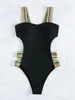 Women's Swimwear Sexy Black Contrast One Piece Swimsuit 2023 Women Colorful Strap Push Up Thong Bikini Summer Cut Out Backless Bandage Swimwear J230506