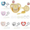 Baby Teethers Toys 10 Set Blank Ciuccio E Clip Personalizzato Personalizzato Golden Bling Silicone Infant Capezzolo Sublimazione Dummy nato 230506