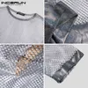 Męskie koszulki T-shirt Męskie T-Koszulka Postrzeganie Mesh Patchwork Streetwear Sexy O-Neck krótkie topy uprawy oddychające impreza Casual Men Odzież S-5xl 230506