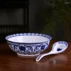 Bols 9 pouces Jingdezhen céramique grand bol Ramen soupe épaissie bleu et blanc porcelaine fruits salade mélange nouilles