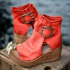 Stövlar Flat botten Summer Ankle Women s Wedge Sandals Belt Buckle Roman Shoe Open Toe 230506