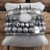 Strand RH Fashion Bohemia Jewelry Accessory Stone Beaded Silv Druzy Charm 6pc Stack Stretch Bracelets Bangle Set For Women Gift