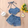 Clothing Sets FOCUSNORM Valentine's Day Preschool Girls Summer Clothing Set 2 Piece Dot Printed Heart shaped Denim Tank TopTear Jeans Shorts 230505