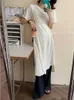 Sukienki swobodne sukienki z krótkim rękawem Kobiety lato Codzienne koronki z boku szczeliną Aline midi solid koreański styl mody swobodny vestido feminino prosty Z0506