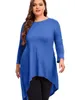 Maglietta da donna taglie forti Maglietta a maniche lunghe Estate Autunno Casual Tunica Top Solid Blu Camicetta allentata con collo femminile Maglietta grande 8XL 230506