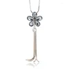 Hänge halsband Flower Crystal Long Tassel Pendants for Women Fashion Jewelry Statement Necklace Trend Collier Femme