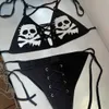 Dames badkleding gotische punk schedel print sexy bikini pak vrouwen zwemkleding y2k zomer veter zwempak meisje strandkleding j230506