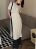 Casual Dresses Short Sleeve Dress Women Summer Daily Laceup Side Slit Aline Midi Solid Korean Style Fashion Casual Vestido Feminino Simple Z0506