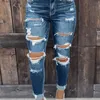 Kvinnors jeans kvinnor sträcka rippade jeans frayed råa hembesvärande denim byxor med hål 230505