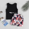 baby boys fashion clothing sets Europe and America toddler letter printed vest T-shirt USA print American flag draw rope shorts suit toddler casual outfits S2187