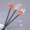 Grampos de cabelo vintage pauzinho para mulheres chinês hanfu gancho de madeira garfos retrô borla fecho floral acessórios para a cabeça jóias