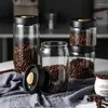 Bouteilles de stockage grains de café réservoir scellé sous vide verre alimentaire ménage étanche à l'humidité Extraction d'air thé type poussoir