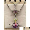 Pendanthalsband Empress Dowager Vivian Sier Edge Threensional Red Ring Purple Bead Meteor Size Halsband B8176 Drop Delivery Jewelr Dhn4y