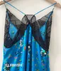 Camisoles Tanks Womens Blue Floral Printed Strappy Camisole Vest Top V-neck Black Lace Embroidered Fashion Tank 230506