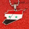 Correntes Esmalte País Síria Bandeira Mapas Colar Pingente Feminino Aço Inoxidável Moda Jóias