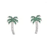 Hoop Earrings Coconut Tree Green Cubic Zircon Pendan Stud Earring For Women Bohemian Style Gold Silver Color Plated Hip Hop Ear Rings