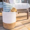 Lot de 2 paniers de rangement ronds naturels, corde tressée en jonc de mer XL LG, blanc naturel