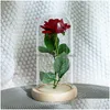Dekoracyjne kwiaty wieńce romantyczne wieczne różowe szkło kwiatowe er uroda i bestia lampa bateryjna urodziny walentynki matka dhyyl
