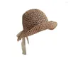 Wide Brim Hats Foldable Travel Lace Ribbon Bowknot British Style Sunscreen Flat Hat Handmade Top Straw Sun Weave Cap