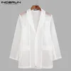 Men s Suits Blazers Fashion Mesh Transparent Lapel Long Sleeve Sexy Casual Coats 2023 One Button Streetwear Party Suit S 5XL INCERUN 230506