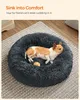 犬のベッド、ドーナツ型のペットベッド、柔らかい豪華な表面、取り外し可能な内側のクッション、洗濯可能、犬、猫用、23インチのダイア、ダークグレー