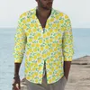 Camicie casual da uomo Stampa di limone e foglia Camicia con motivo di frutta maschile Manica lunga Camicette eleganti vintage Abbigliamento di design primaverile di grandi dimensioni