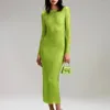 Vestidos casuais 2023 Vestido de festa de lantejoulas verdes Mulheres Blingbling Bodycon Manga comprida