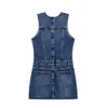 Lässige Kleider Onkogenes blaues Jeanskleid Frau ärmellose kurze Kleider für Frauen 2023 Patchwork Sommer Minikleid Mode Jean Casual