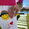 Anéis de casamento Pink esmalte azul 26 Anel da banda de letra de alfabetismo para mulheres Nome cz jóias de dedo completo moda