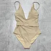 Fashion Women Bodysuit Swimwear With Letter Waist Belt Design Sexy Sling Bikini Padded Swimsuit For Summer