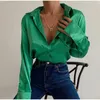 Women's Blouses Office Lady Long Sleeve Shirt Vintage Satin Blouse Fashion Women Tops Autumn Turn Down Collar Loose Clothes Blusas 22717