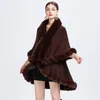 Scarves Loose Bat Sleeve Soft Knit Overcoat Women Winter Party Cloak Wide Faux Rex Fur Collar Coat Cape Fashion Ponchos Chal