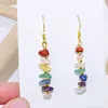 Boucles d'oreilles en pierre de cristal naturel 7 chakra Boucles d'oreilles crochet en or avec puce de gravier multicolore pour femmes en gros