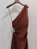 カジュアルドレス女性ウエストホロウアウト斜め襟のミディドレスハイ非対称ファッションパーティー