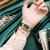 Womens Watches Luxury Fashion Green Women Qualities Diamond Studded Quartz Watch Lady Leather Wristwatches Elegant Montre Femme 230506