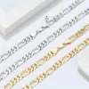 Rinntin SC34 modesmycken grossist 925 Sterling Silver Gold Diamond-Cut Figaro Chain Necklace Armband Designs for Women Men