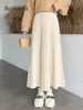 Jupes Beiyingni Femmes Long Maxi Tricoté Jupe Automne Hiver Casual Plissée Taille Haute A-ligne Jupes 90cm Mode Coréenne Faldas 230506