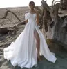 Abito da sposa in raso con una linea arricciata con spacco sul davanti Abiti da cerimonia da sposa con strascico dolce Boho Vestidos De Novia Custom Made