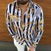 QNPQYX Camicie da Uomo Camicie Chemisier Vintage Casual Camicetta Hawaiana a Maniche Lunghe Autunno Vestibilità Ampia Stampa Blusa Modello Abbigliamento Uomo Grandi Taglie 3XL Camicetta